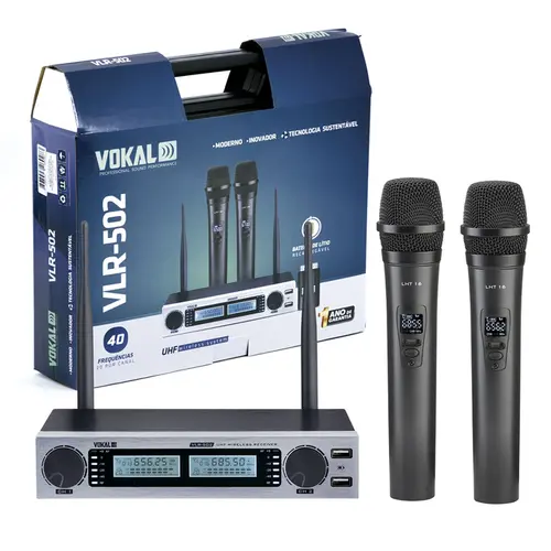 Microfone Sem Fio Duplo UHF Vokal VLR 502