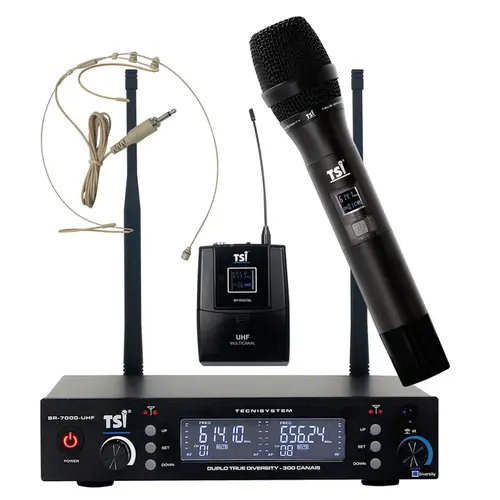 Microfone Sem Fio Duplo TSI BR-7000 CLI UHF