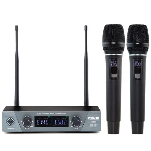 Microfone Sem Fio Duplo de Mão Vokal VS802M